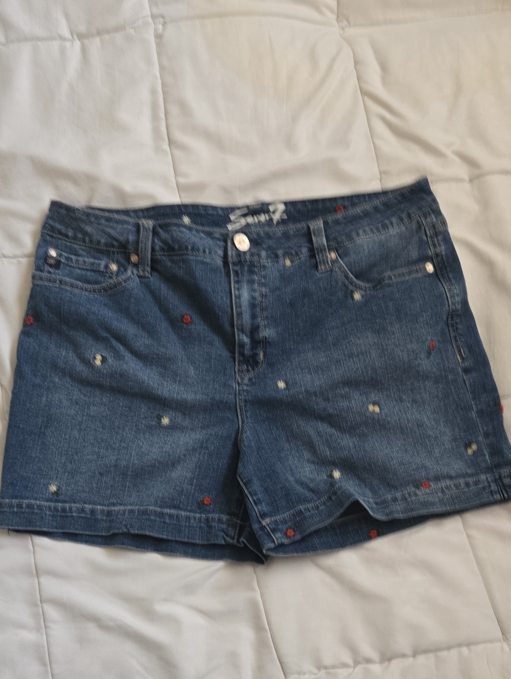 Denim Embroidered Floral Women’s Shorts - Blue
